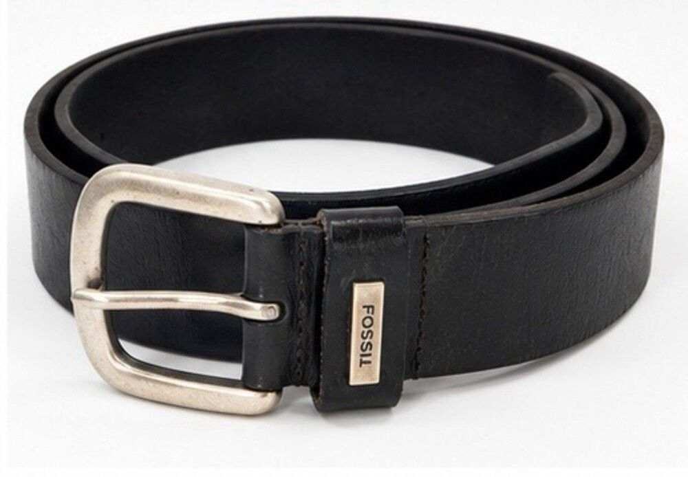 Fossil Genuine Leather Black Belt Mens Size 40 Wide Silver Buckle Western Casual